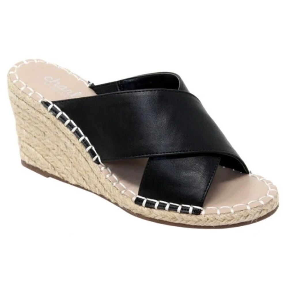 Charles by Charles David Women's Black Wedge Espadrille Notch Sandals Size 7.5